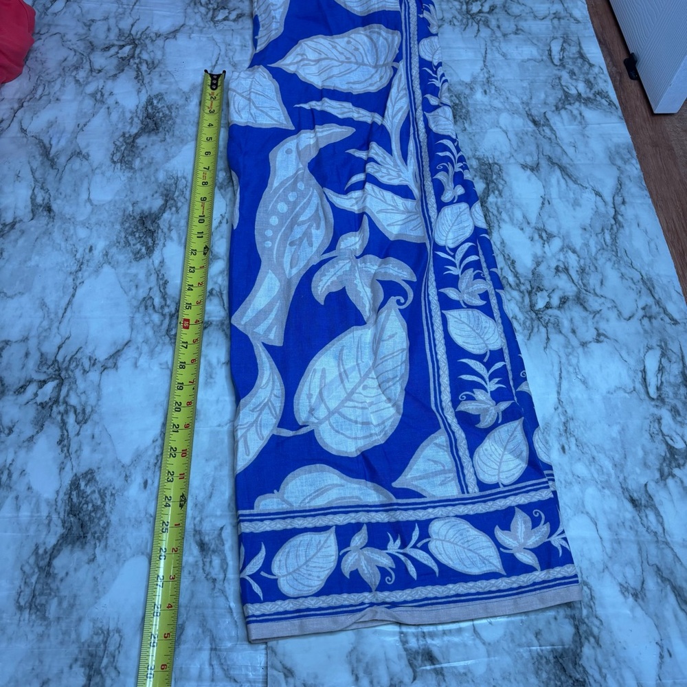 Rachel Zoe Blue Tan leaf Pattern wide leg high rise Linen Blend Pants small - Picture 7 of 7